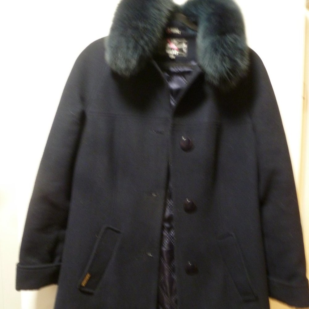 ELEGANT Winter Wool Blend Coat with Removable Fur Collar Sz 46( UK)